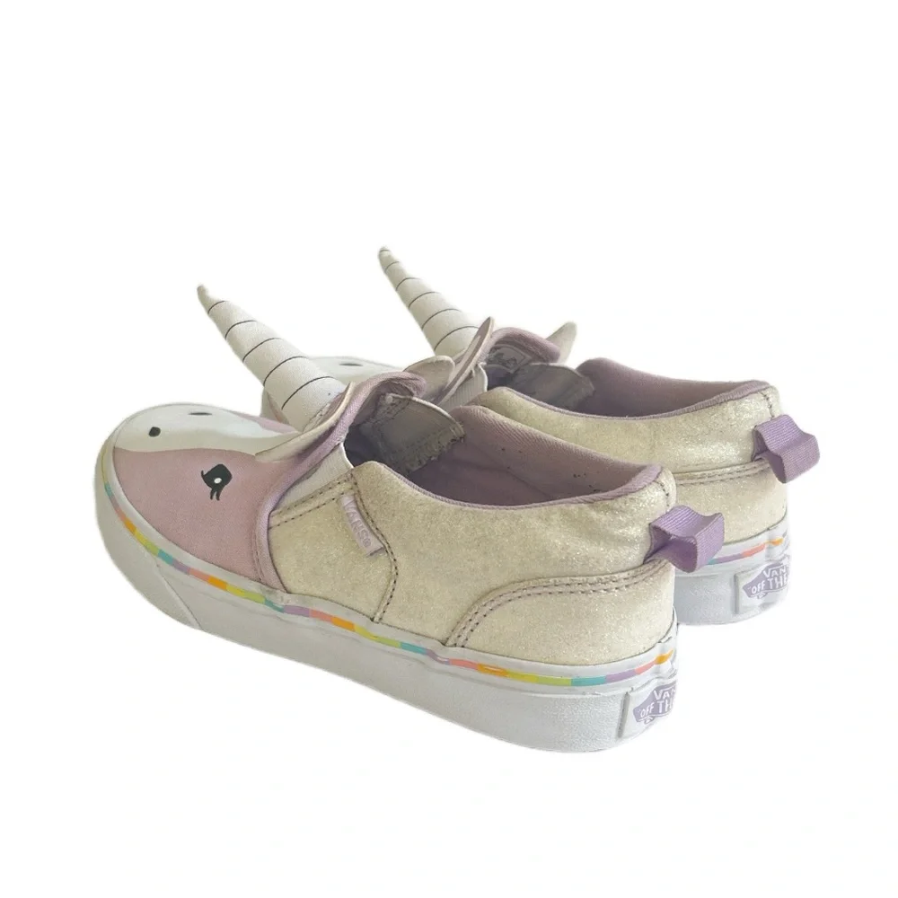 Vans Slip-On Asher Unicorn Shoes Glitter Horn  Purple‎ Girls Missy Size 3